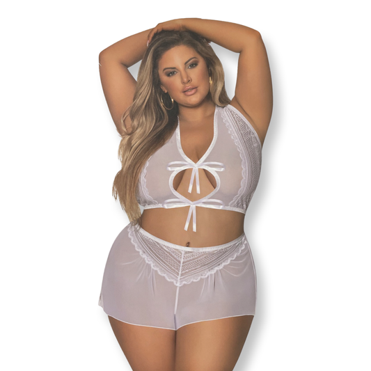 Magic Silk White Tie Front Halter & Tap Pants Set